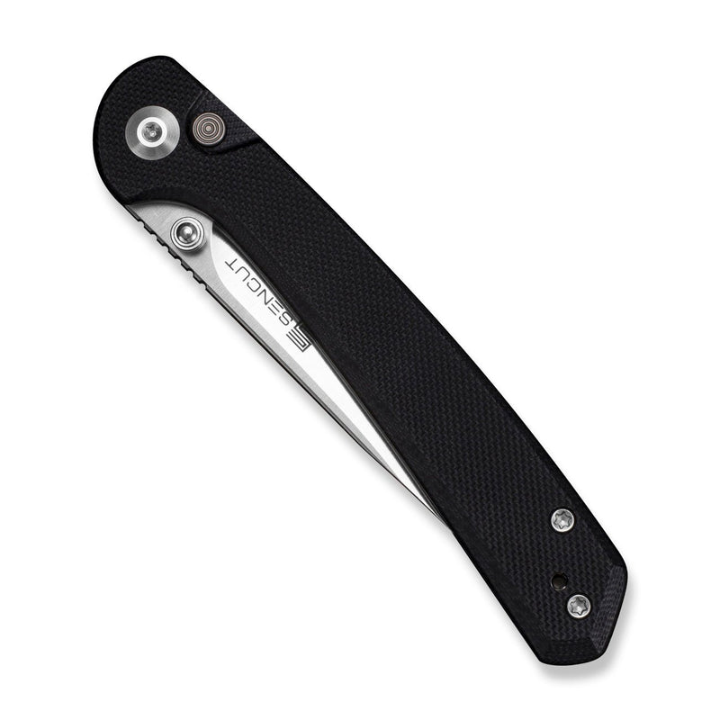 SENCUT Skelfin Thumb Stud & Button Lock Knife Black G10 Handle (3.3" Satin Finished 9Cr18MoV Blade) S25007 - 2 - SENCUT