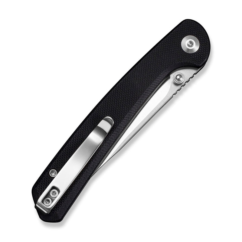 SENCUT Skelfin Thumb Stud & Button Lock Knife Black G10 Handle (3.3" Satin Finished 9Cr18MoV Blade) S25007 - 2 - SENCUT