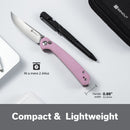 SENCUT Skelfin Thumb Stud & Button Lock Knife Powder Pink G10 Handle (3.3" Satin Finished 9Cr18MoV Blade) S25007 - 3 - SENCUT