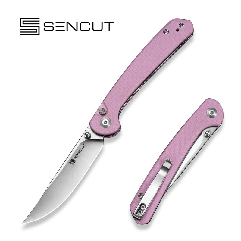 SENCUT Skelfin Thumb Stud & Button Lock Knife Powder Pink G10 Handle (3.3" Satin Finished 9Cr18MoV Blade) S25007 - 3 - SENCUT
