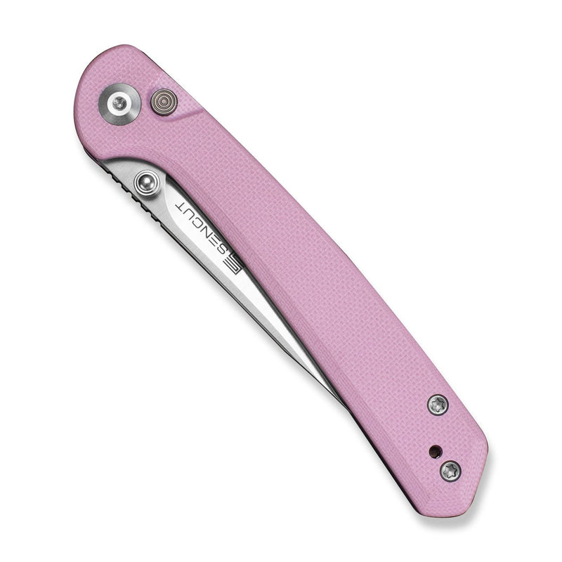 SENCUT Skelfin Thumb Stud & Button Lock Knife Powder Pink G10 Handle (3.3" Satin Finished 9Cr18MoV Blade) S25007 - 3 - SENCUT
