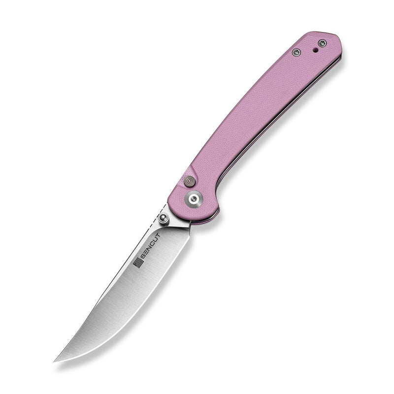 SENCUT Skelfin Thumb Stud & Button Lock Knife Powder Pink G10 Handle (3.3" Satin Finished 9Cr18MoV Blade) S25007 - 3 - SENCUT