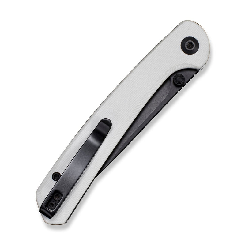 SENCUT Skelfin Thumb Stud & Button Lock Knife White G10 Handle (3.3" Black 9Cr18MoV Blade) S25007 - 1 - SENCUT
