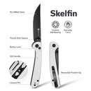 SENCUT Skelfin Thumb Stud & Button Lock Knife White G10 Handle (3.3" Black 9Cr18MoV Blade) S25007 - 1 - SENCUT