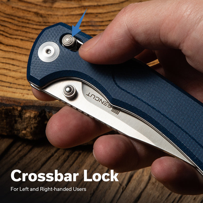 SENCUT Slybolt Thumb Stud & Crossbar Lock Knife Blue Canvas Micarta Handle (3.59" Satin Finished 9Cr18MoV Blade) S25001A - 2 - SENCUT