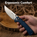 SENCUT Slybolt Thumb Stud & Crossbar Lock Knife Blue Canvas Micarta Handle (3.59" Satin Finished 9Cr18MoV Blade) S25001A - 2 - SENCUT