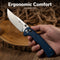 SENCUT Slybolt Thumb Stud & Crossbar Lock Knife Blue Canvas Micarta Handle (3.59" Satin Finished 9Cr18MoV Blade) S25001A - 2 - SENCUT