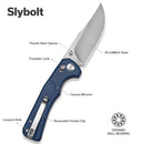 SENCUT Slybolt Thumb Stud & Crossbar Lock Knife Blue Canvas Micarta Handle (3.59" Satin Finished 9Cr18MoV Blade) S25001A - 2 - SENCUT