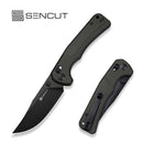 SENCUT Slybolt Thumb Stud & Crossbar Lock Knife Dark Green Canvas Micarta Handle (3.59" Black 9Cr18MoV Blade) S25001A - 1 - SENCUT