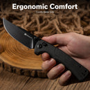 SENCUT Slybolt Thumb Stud & Crossbar Lock Knife Dark Green Canvas Micarta Handle (3.59" Black 9Cr18MoV Blade) S25001A - 1 - SENCUT