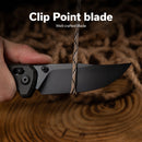 SENCUT Slybolt Thumb Stud & Crossbar Lock Knife Dark Green Canvas Micarta Handle (3.59" Black 9Cr18MoV Blade) S25001A - 1 - SENCUT