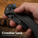 SENCUT Slybolt Thumb Stud & Crossbar Lock Knife Dark Green Canvas Micarta Handle (3.59" Black 9Cr18MoV Blade) S25001A - 1 - SENCUT