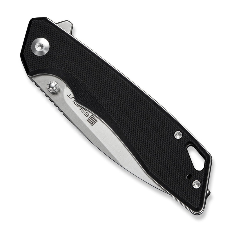 SENCUT Stratex Flipper & Thumb Stud Knife Black G10 Handle (3.17" Satin Finished 9Cr18MoV Blade) S25055 - 1 - SENCUT