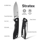 SENCUT Stratex Flipper & Thumb Stud Knife Black G10 Handle (3.17" Satin Finished 9Cr18MoV Blade) S25055 - 1 - SENCUT