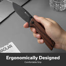 SENCUT Stratex Flipper & Thumb Stud Knife Guibourtia Wood Handle (3.17" Black 9Cr18MoV Blade) S25055 - 3 - SENCUT