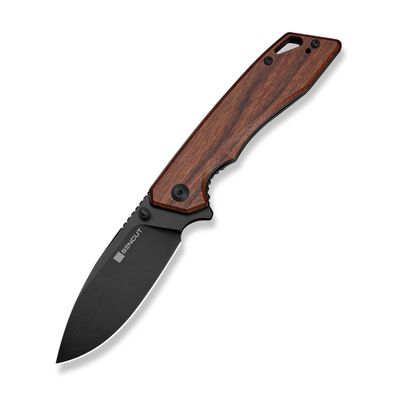 SENCUT Stratex Flipper & Thumb Stud Knife Guibourtia Wood Handle (3.17" Black 9Cr18MoV Blade) S25055 - 3 - SENCUT