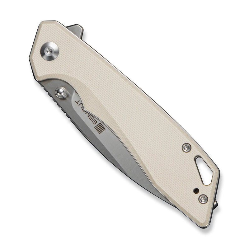 SENCUT Stratex Flipper & Thumb Stud Knife Ivory G10 Handle (3.17" Satin Finished 9Cr18MoV Blade) S25055 - 2 - SENCUT