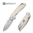 SENCUT Stratex Flipper & Thumb Stud Knife Ivory G10 Handle (3.17" Satin Finished 9Cr18MoV Blade) S25055 - 2 - SENCUT
