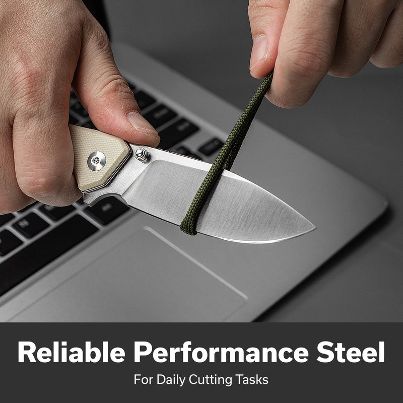 SENCUT Stratex Flipper & Thumb Stud Knife Ivory G10 Handle (3.17" Satin Finished 9Cr18MoV Blade) S25055 - 2 - SENCUT