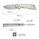 SENCUT Stratex Flipper & Thumb Stud Knife Ivory G10 Handle (3.17" Satin Finished 9Cr18MoV Blade) S25055 - 2 - SENCUT