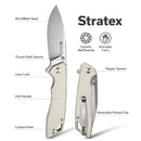 SENCUT Stratex Flipper & Thumb Stud Knife Ivory G10 Handle (3.17" Satin Finished 9Cr18MoV Blade) S25055 - 2 - SENCUT
