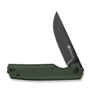 SENCUT Stria Flipper & Thumb Stud Knife Milled Green Canvas Micarta Handle (3.12" Black D2 Blade) S25112-2 - SENCUT