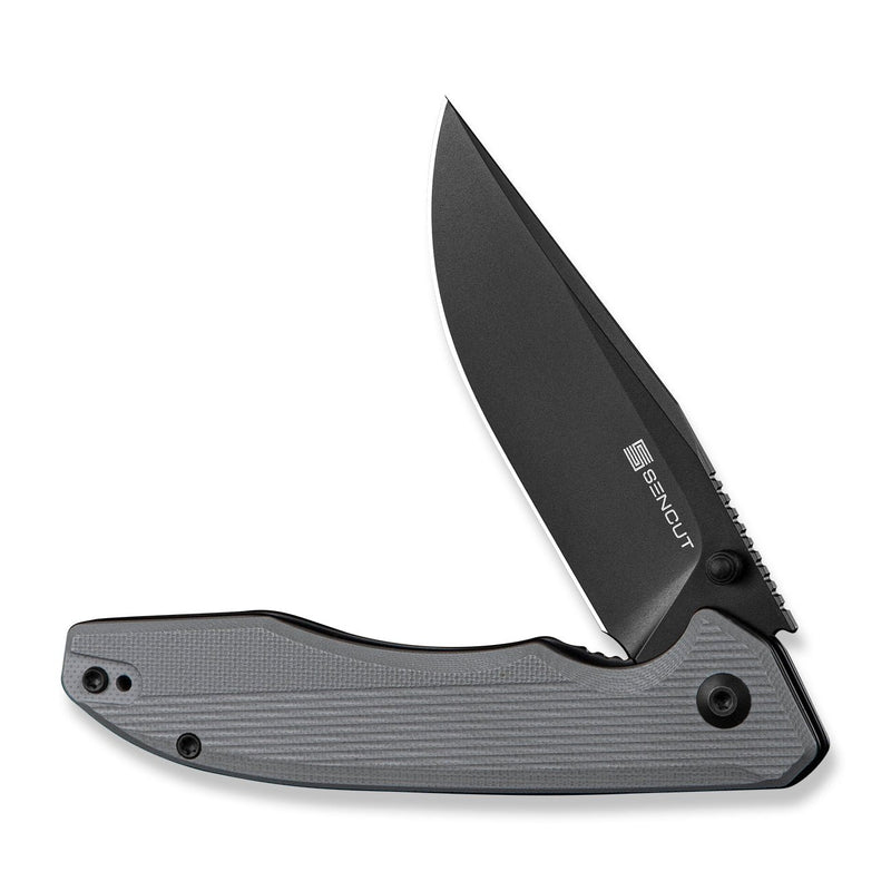 SENCUT Sylor Flipper & Thumb Stud Knife Gray G10 Handle (3.35" Black D2 Blade) S25056 - 1 - SENCUT