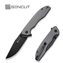 SENCUT Sylor Flipper & Thumb Stud Knife Gray G10 Handle (3.35" Black D2 Blade) S25056 - 1 - SENCUT