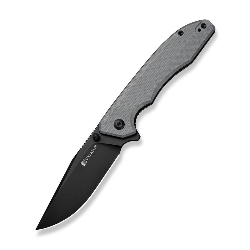 SENCUT Sylor Flipper & Thumb Stud Knife Gray G10 Handle (3.35" Black D2 Blade) S25056 - 1 - SENCUT