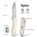 SENCUT Sylor Flipper & Thumb Stud Knife Ivory G10 Handle (3.35" Stonewashed D2 Blade) S25056 - 2 - SENCUT