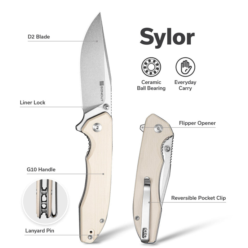 SENCUT Sylor Flipper Knife Ivory G10 Handle