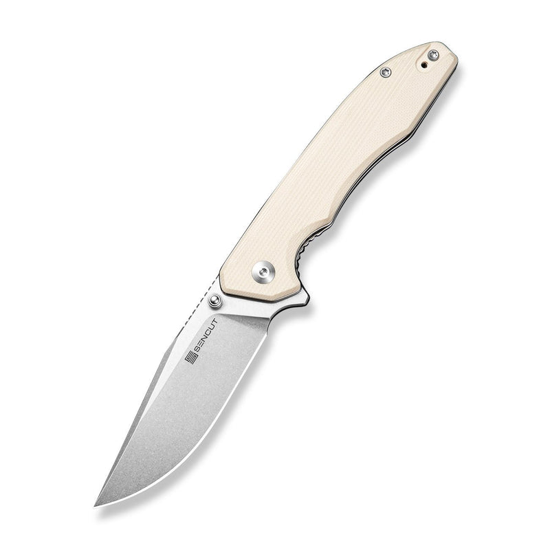 SENCUT Sylor Flipper & Thumb Stud Knife Ivory G10 Handle (3.35" Stonewashed D2 Blade) S25056 - 2 - SENCUT