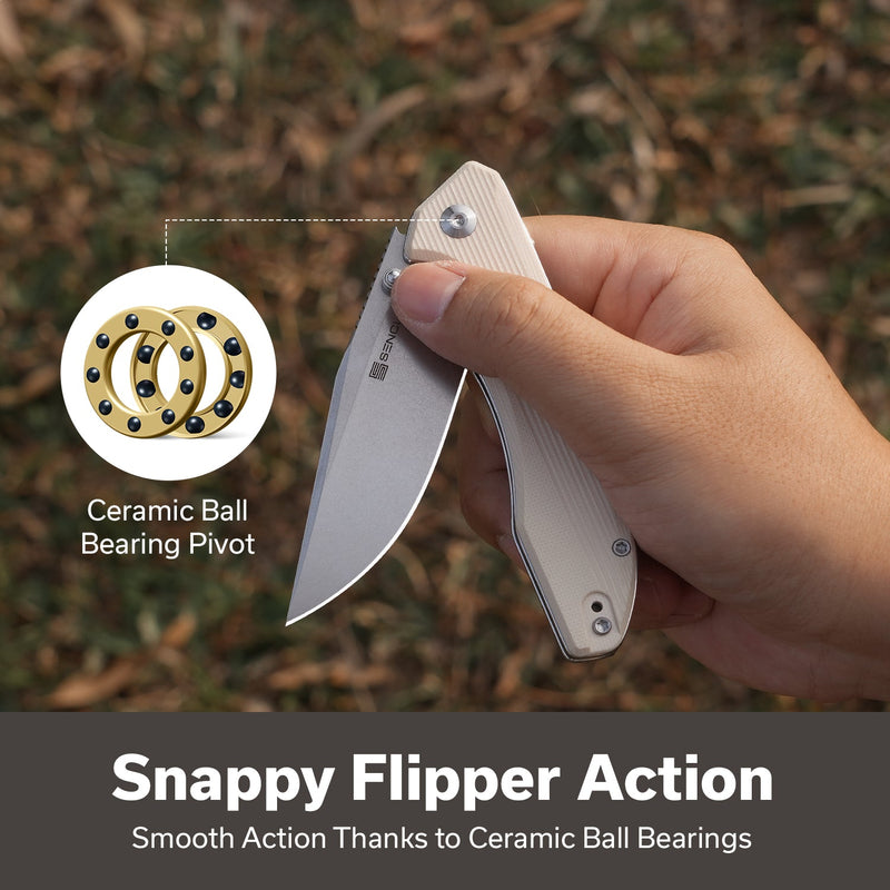 SENCUT Sylor Flipper Knife Ivory G10 Handle