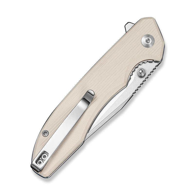 SENCUT Sylor Flipper & Thumb Stud Knife Ivory G10 Handle (3.35" Stonewashed D2 Blade) S25056 - 2 - SENCUT