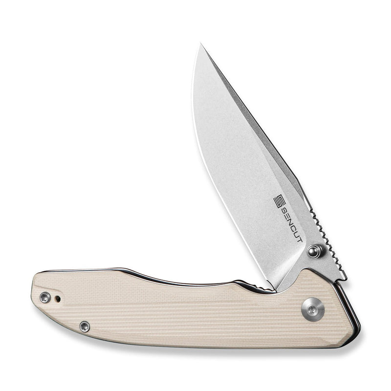 SENCUT Sylor Flipper & Thumb Stud Knife Ivory G10 Handle (3.35" Stonewashed D2 Blade) S25056 - 2 - SENCUT