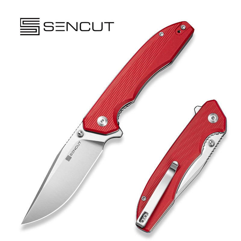 SENCUT Sylor Flipper & Thumb Stud Knife Red G10 Handle (3.35" Satin Finished D2 Blade) S25056 - 3 - SENCUT