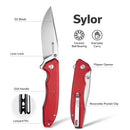 SENCUT Sylor Flipper & Thumb Stud Knife Red G10 Handle (3.35" Satin Finished D2 Blade) S25056 - 3 - SENCUT