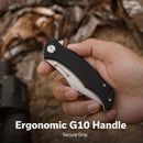 SENCUT Tauron Flipper & Thumb Stud Knife Black G10 Handle (3.48" Stonewashed D2 Blade) S25060 - 1 - SENCUT