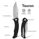 SENCUT Tauron Flipper & Thumb Stud Knife Black G10 Handle (3.48" Stonewashed D2 Blade) S25060 - 1 - SENCUT
