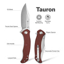SENCUT Tauron Flipper & Thumb Stud Knife Burgundy G10 Handle (3.48" Satin Finished D2 Blade) S25060 - 2 - SENCUT
