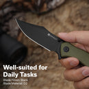 SENCUT Tauron Flipper & Thumb Stud Knife Olive Canvas Micarta Handle (3.48" Black D2 Blade) S25060 - 3 - SENCUT