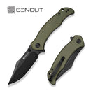 SENCUT Tauron Flipper & Thumb Stud Knife Olive Canvas Micarta Handle (3.48" Black D2 Blade) S25060 - 3 - SENCUT