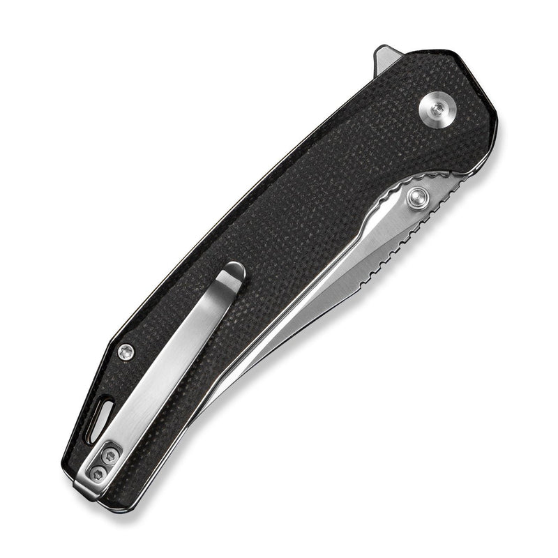 SENCUT Vornix Flipper Knife Black Canvas Micarta Handle (3.65" Satin Finished 9Cr18MoV Blade) S25038 - 2 - SENCUT