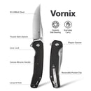 SENCUT Vornix Flipper Knife Black Canvas Micarta Handle (3.65" Satin Finished 9Cr18MoV Blade) S25038 - 2 - SENCUT