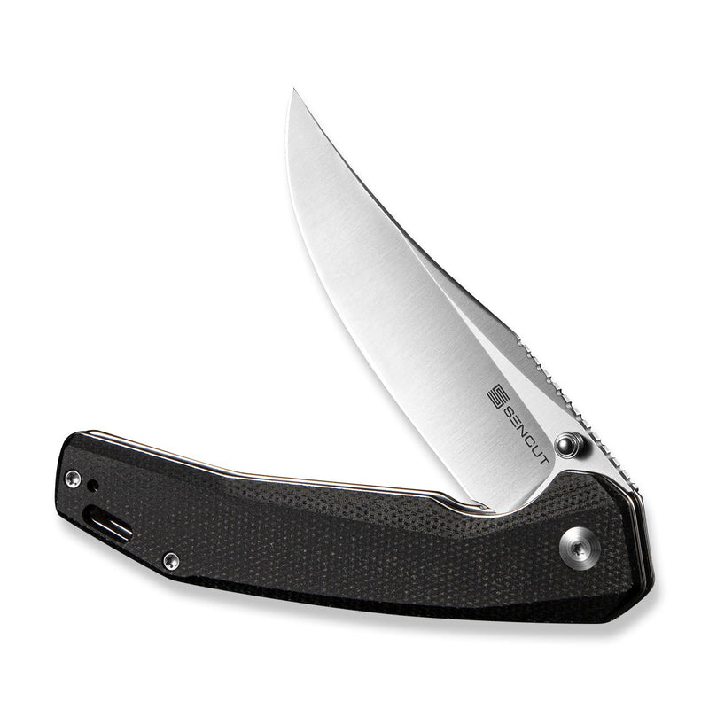 SENCUT Vornix Flipper Knife Black Canvas Micarta Handle (3.65" Satin Finished 9Cr18MoV Blade) S25038 - 2 - SENCUT