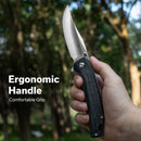 SENCUT Vornix Flipper Knife Black Canvas Micarta Handle (3.65" Satin Finished 9Cr18MoV Blade) S25038 - 2 - SENCUT