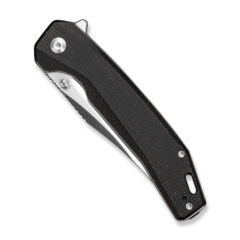 SENCUT Vornix Flipper Knife Black Canvas Micarta Handle (3.65" Satin Finished 9Cr18MoV Blade) S25038 - 2 - SENCUT
