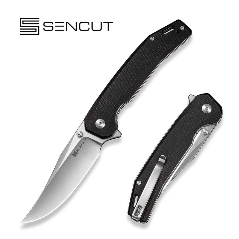 SENCUT Vornix Flipper Knife Black Canvas Micarta Handle (3.65" Satin Finished 9Cr18MoV Blade) S25038 - 2 - SENCUT