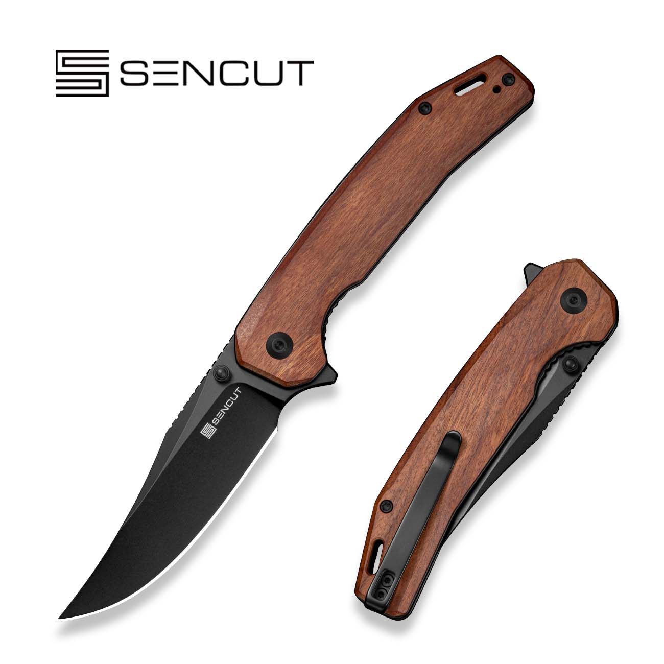 SENCUT Vornix Flipper Knife Guibourtia Wood Handle (3.65