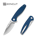 SENCUT Vyrce Flipper & Thumb Stud Knife Blue Shredded G10 Handle (3.49" Satin Finished D2 Blade) S25104 - 2 - SENCUT